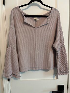 Free People Dusty Lavender Waffle Bell Sleeve Top